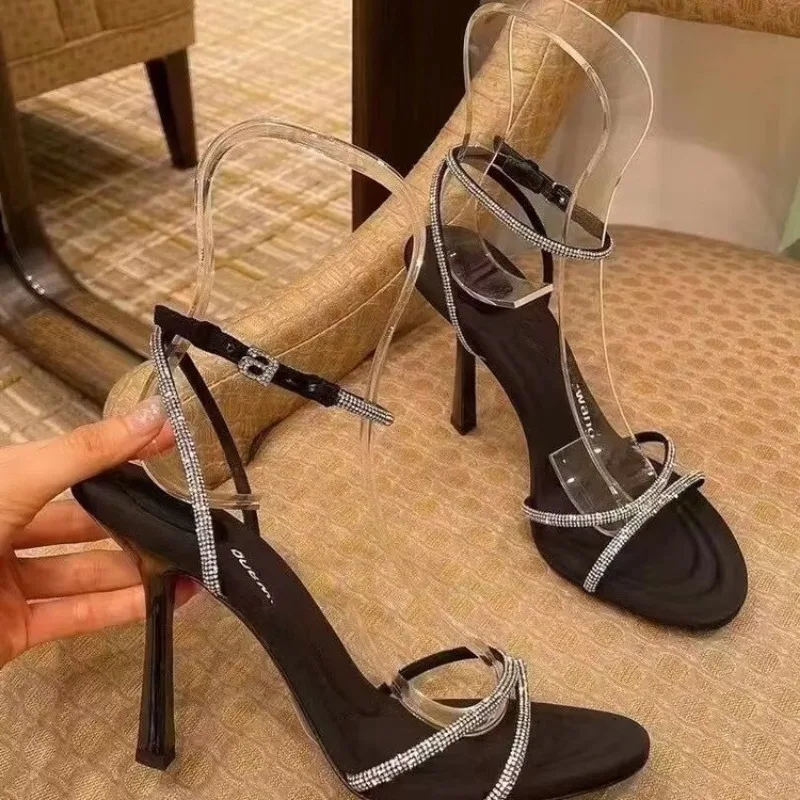 9cm PU Leather High Heel Sandals - Beige/Black